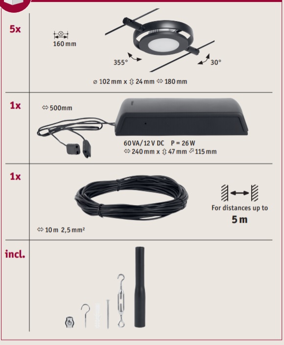Paulmann Round Mac system linkowy 5x4,5W LED czarny 94418