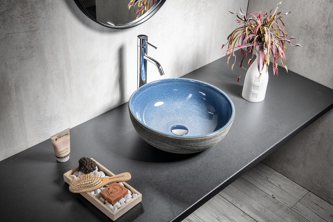 Sapho Priori umywalka 41 cm nablatowa okrągła niebieski/szary PI020