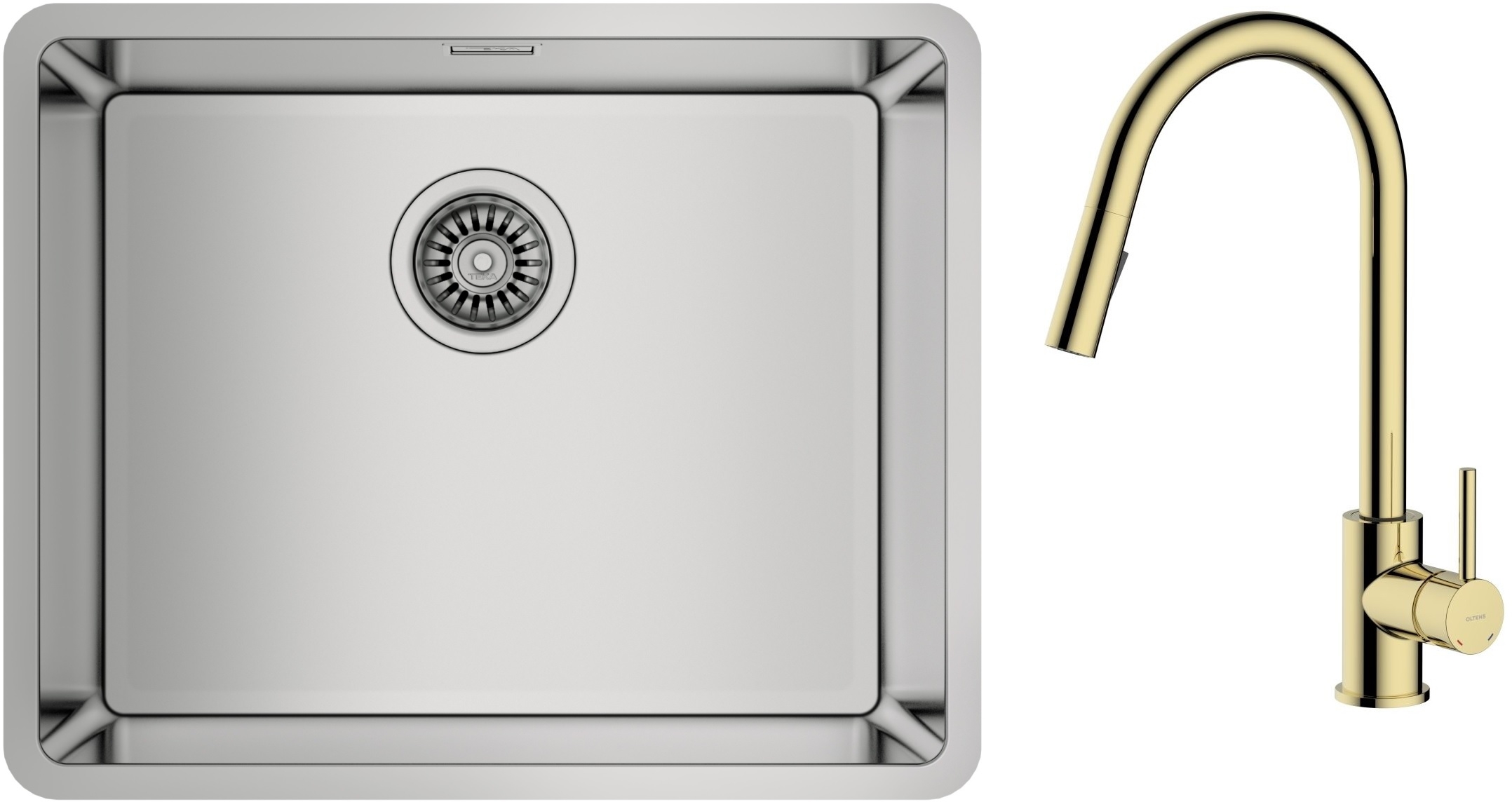 Zestaw Teka Be Linea RS15 50.40 zlewozmywak 54x44 cm z baterią kuchenną Oltens Litla stal polerowana/złoty połysk (115000005, 35204800) - Wysyłka w 