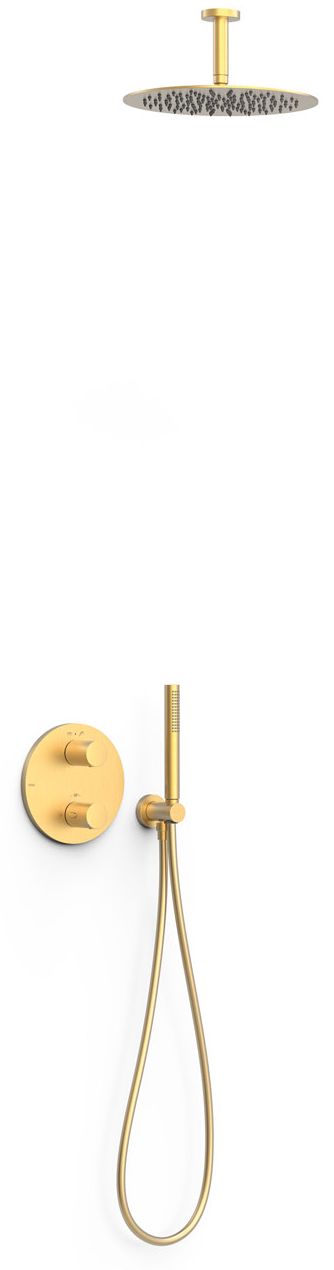 Tres Therm-Box zestaw prysznicowy podtynkowy termostatyczny z deszczownicą złoty mat 24-K 26225003OM