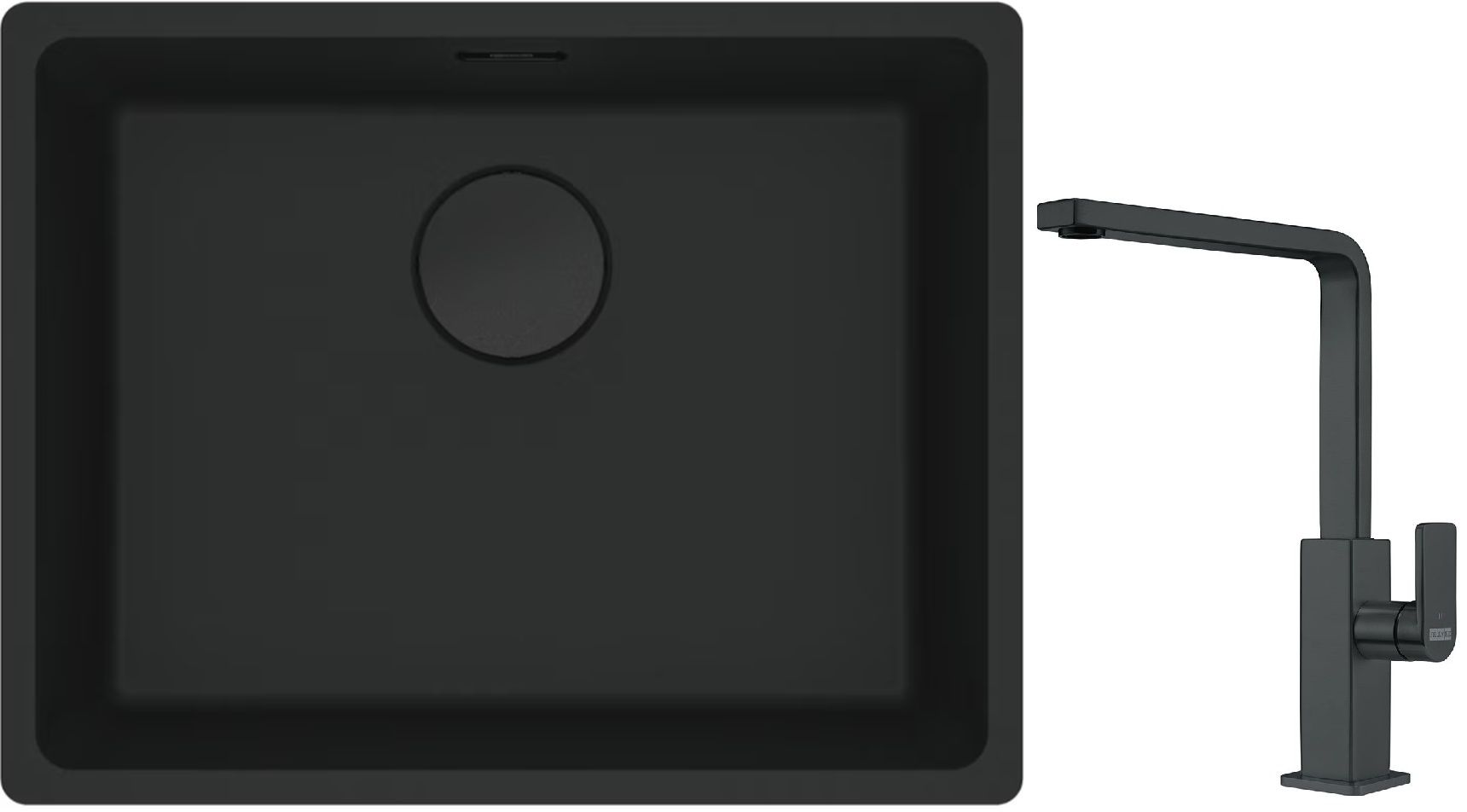 Franke Maris MRG 110-52 zlewozmywak 52x40 cm Fragranite czarny mat z baterią kuchenną Mythos czarna stal szlachetna (1250697759, ...