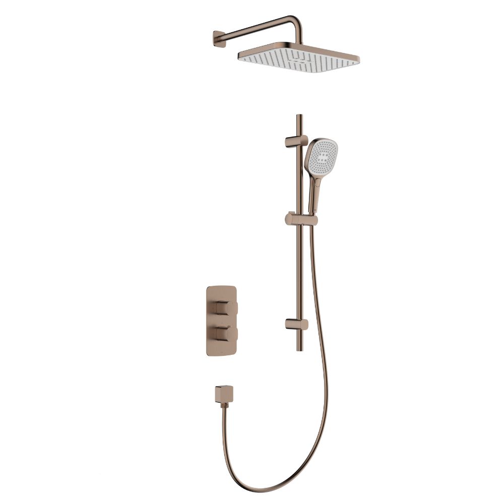 KFA Armatura Malaga zestaw prysznicowy podtynkowy termostatyczny z deszczownicą różowe złoto szczotkowane 5759-301-34