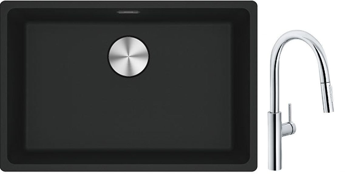 Franke Maris MRG 110-62 zlewozmywak 62x40 cm Fragranite czarny mat z baterią kuchenną Pescara L Slide-In chrom (1250687256, 1150538940)