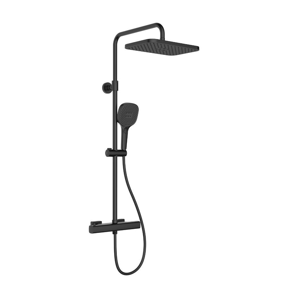 KFA Armatura Malaga zestaw prysznicowy ścienny termostatyczny z deszczownicą czarny 5756-910-81