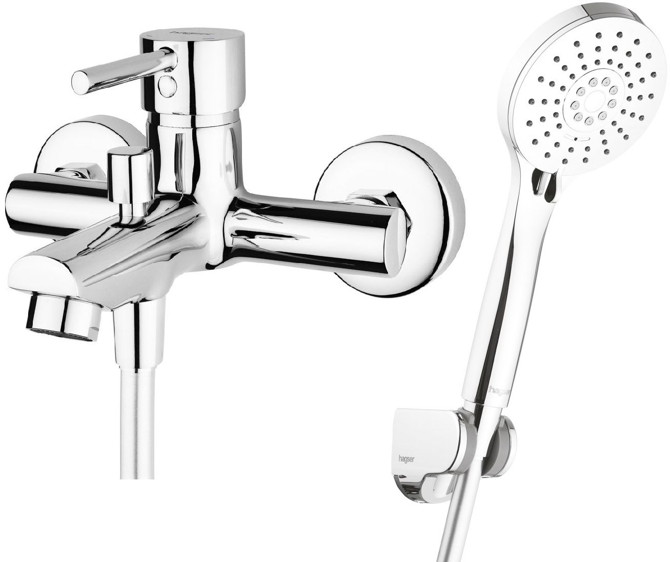 Zestaw Hagser Lisa bateria wannowo-prysznicowa ścienna z kompletem natryskowym Tina Birgit chrom HGR28000036 - Wysyłka w 24h