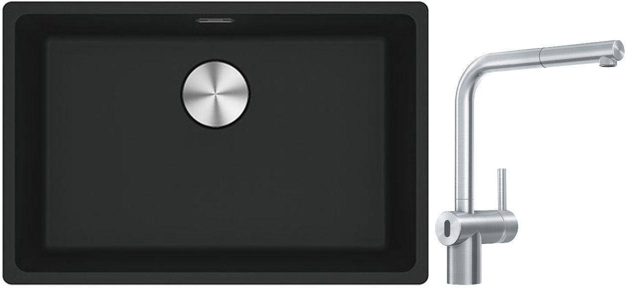 Franke Maris MRG 110-52 zlewozmywak 52x40 cm Fragranite czarny mat z baterią kuchenną Atlas Neo Sensor stal szlachetna (1250687252, ...