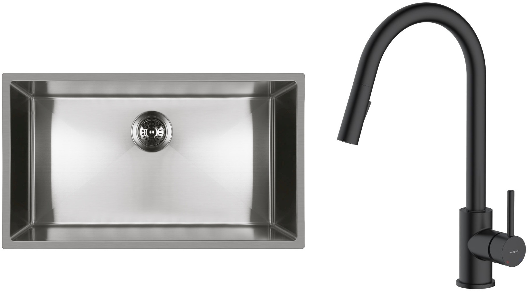 Zestaw Oltens Stalvask zlewozmywak stalowy 76x44 cm z baterią kuchenną Litla stal polerowana/czarny mat (71102100, 35204300) - Wysyłka w 24h