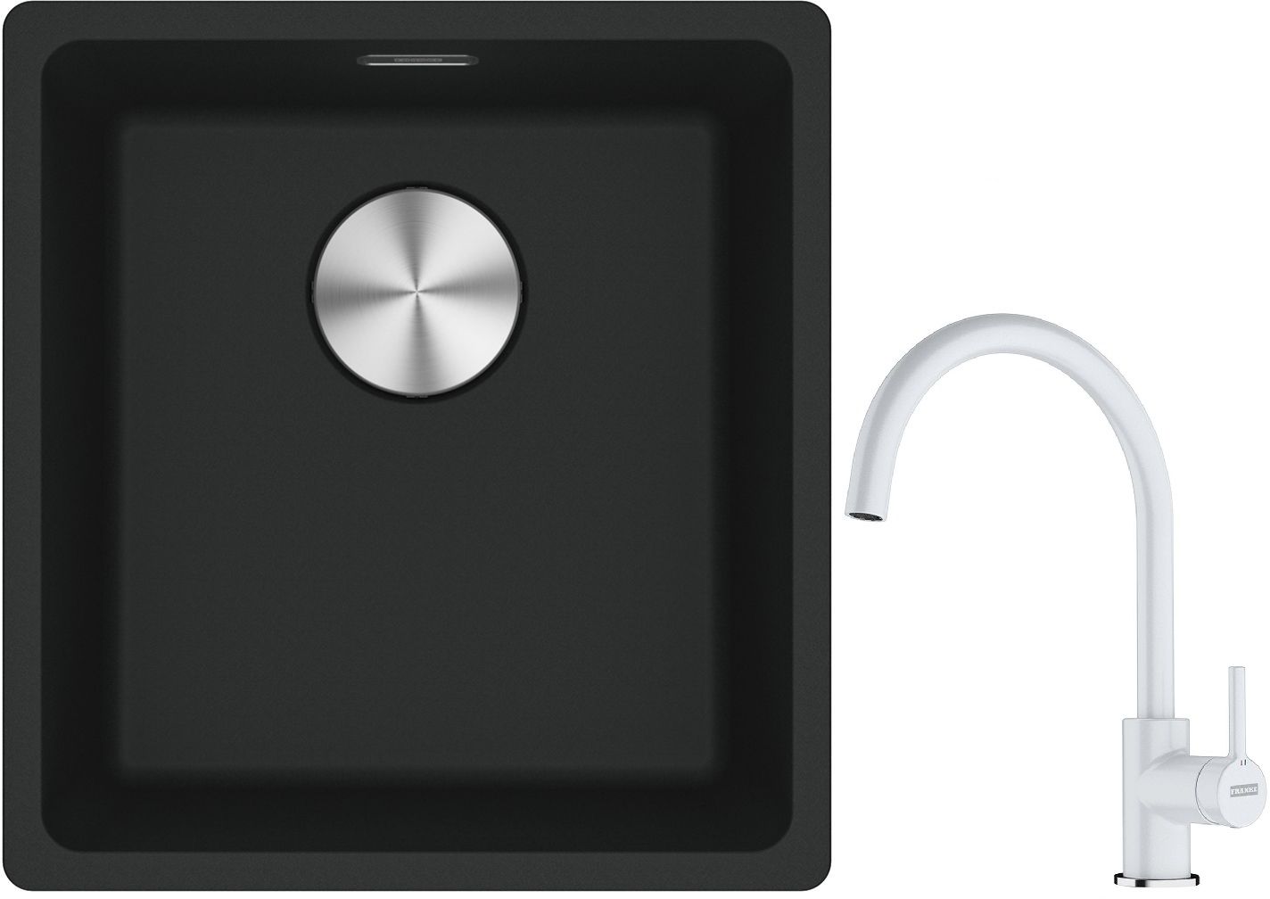 Franke Maris MRG 110-37 zlewozmywak 40x37 cm Fragranite czarny mat z baterią kuchenną Lina biały polarny (1250687248, 1150626024)