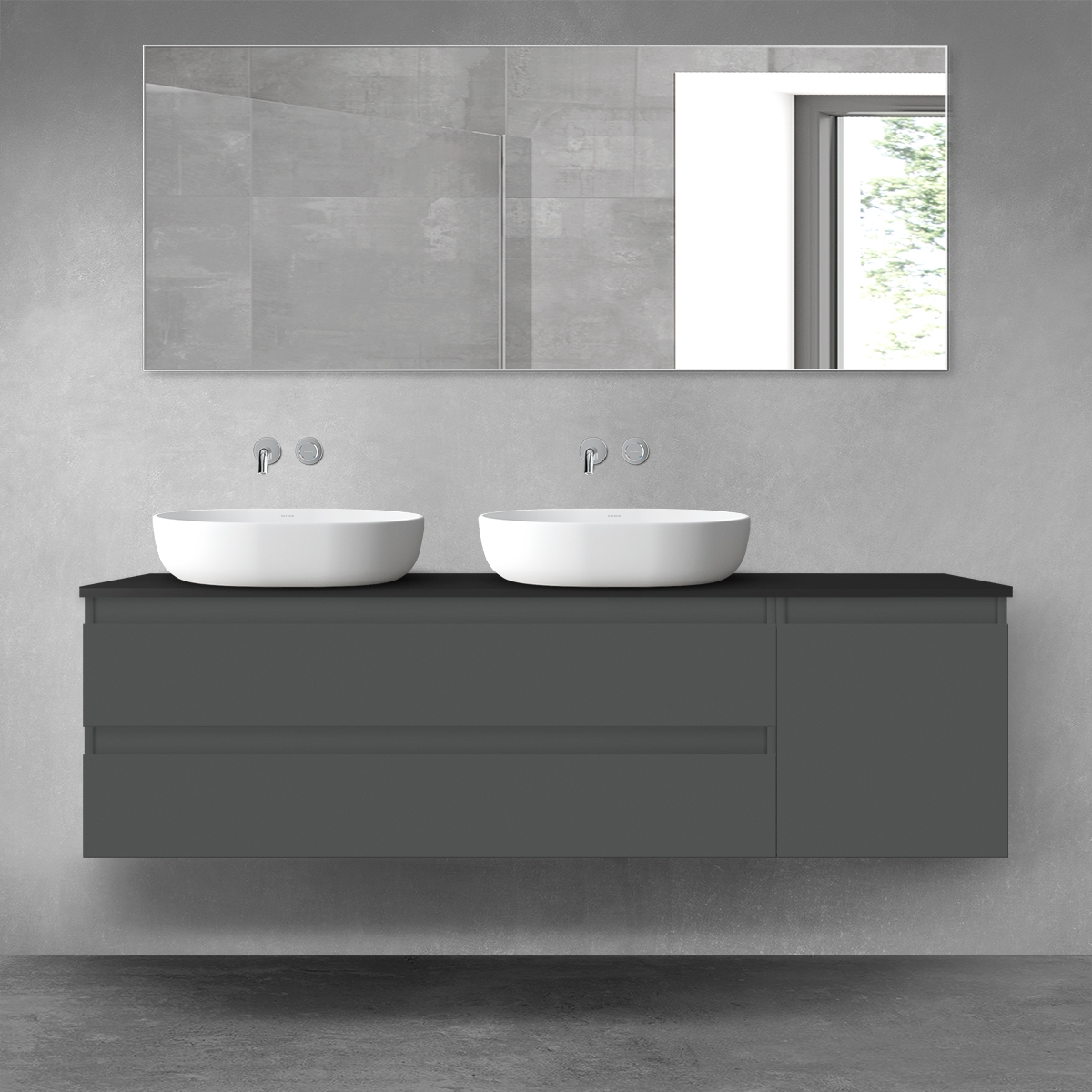 Oltens Vernal zestaw mebli łazienkowych 160 cm z blatem grafit mat/czarny mat 68486400 - Wysyłka w 24h