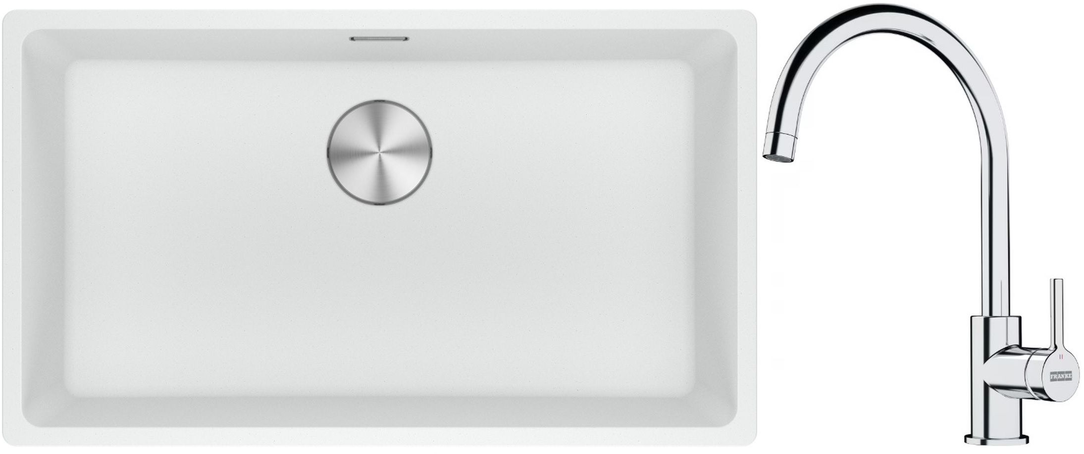 Franke Maris MRG 110-72 zlewozmywak 72x40 cm Fragranite biały polarny z baterią kuchenną Lina chrom (1250687263, 1150693228)