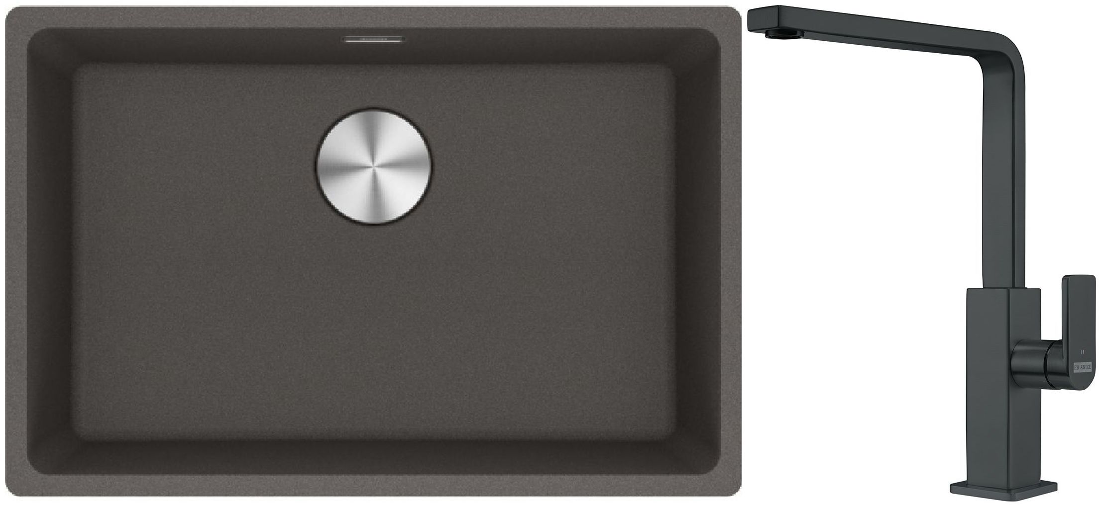 Franke Maris zlewozmywak granitowy 65,3x43,3 cm łupkowy szary z baterią kuchenną Mythos czarna stal szlachetna (1250716376, 1150550441)