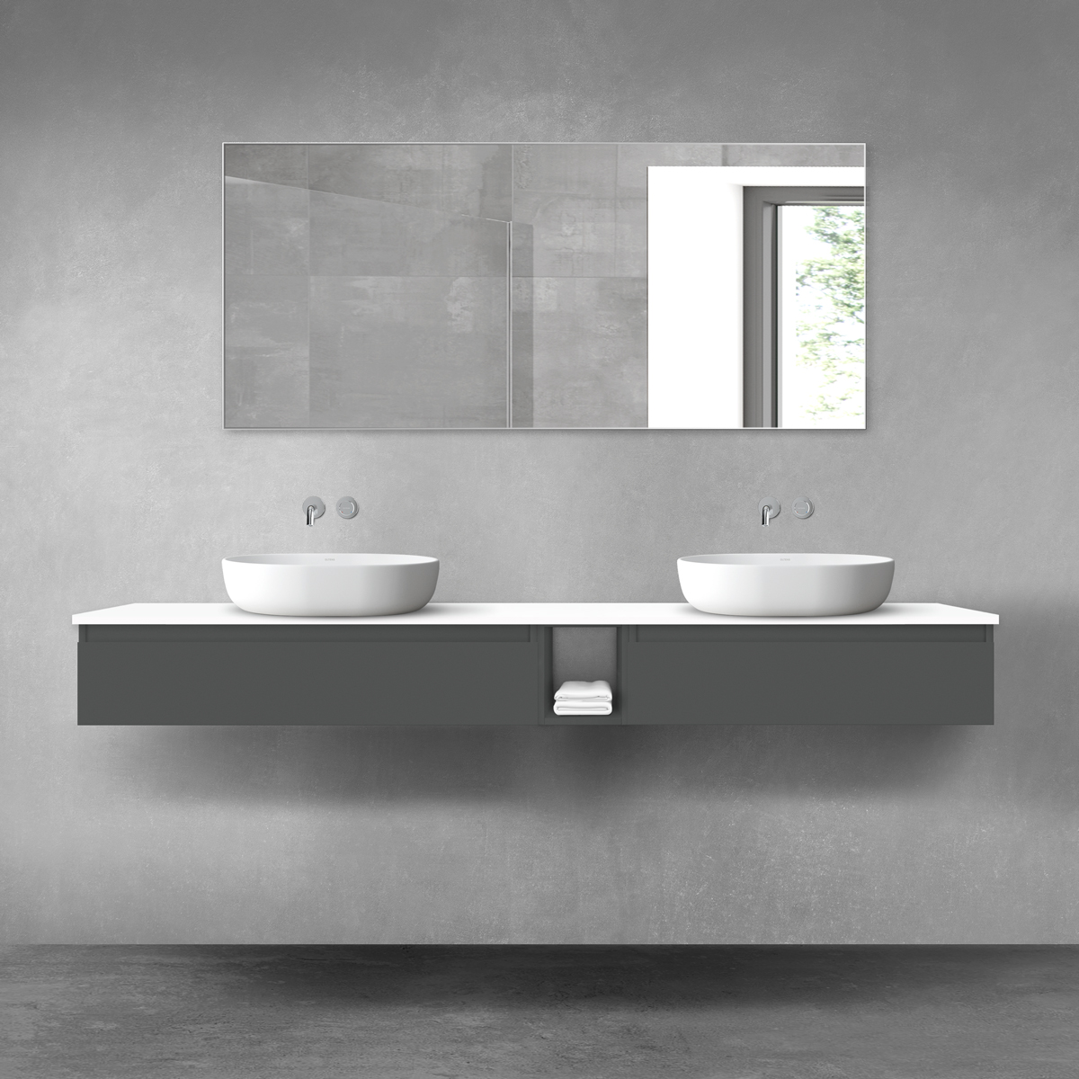 Oltens Vernal zestaw mebli łazienkowych 200 cm z blatem grafit mat/biały połysk 68663400 - Wysyłka w 24h