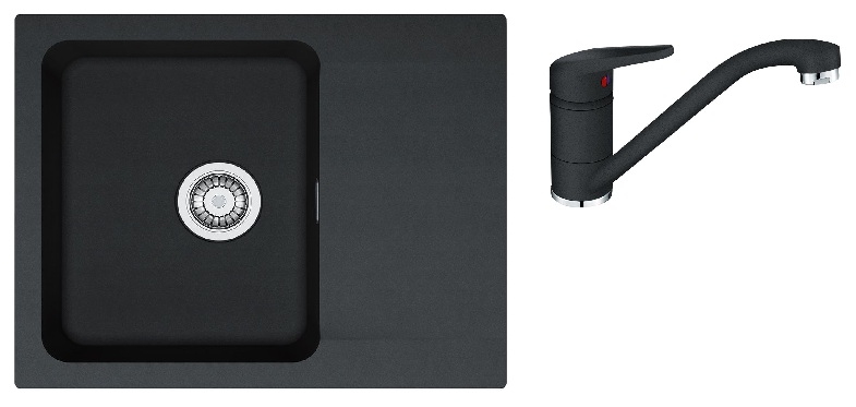 Zestaw Franke Orion zlewozmywak granitowy 62x50 cm z baterią kuchenną Princess II onyx (1140286441, 1150470661)