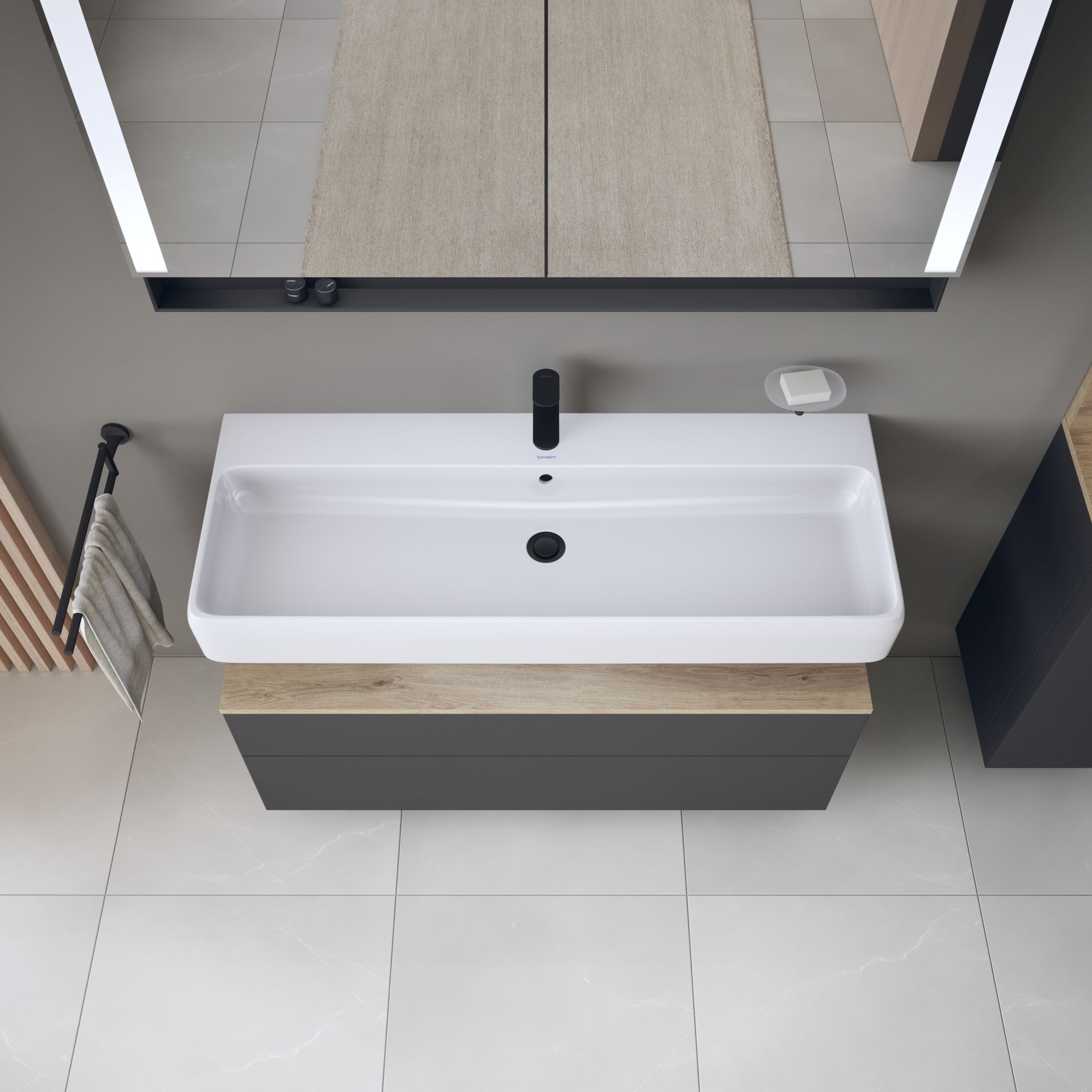 Duravit Qatego szafka 120 cm podumywalkowa wisząca grafit mat/dąb QA4396055490010