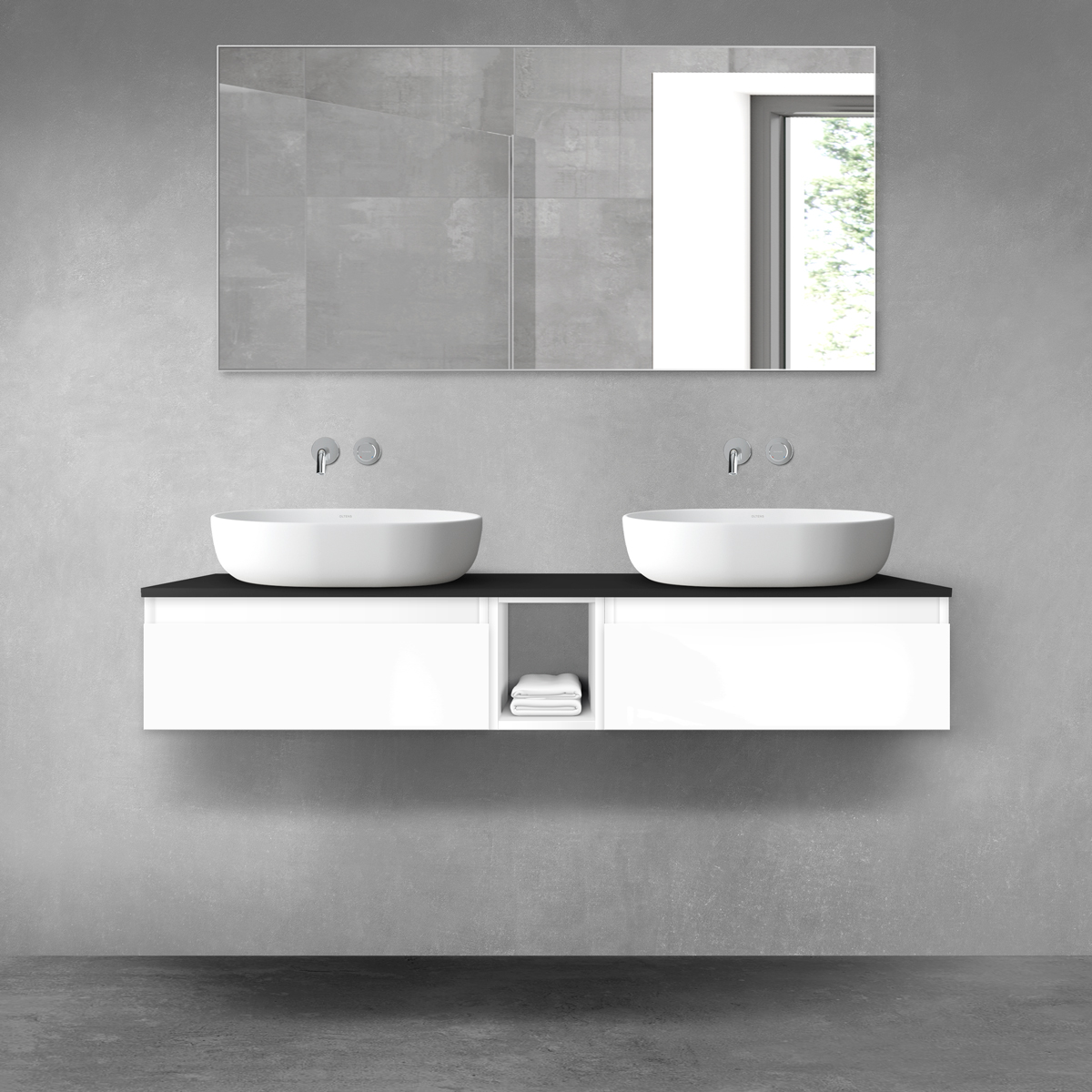 Oltens Vernal zestaw mebli łazienkowych 140 cm z blatem biały połysk/czarny mat 68648000 - Wysyłka w 24h