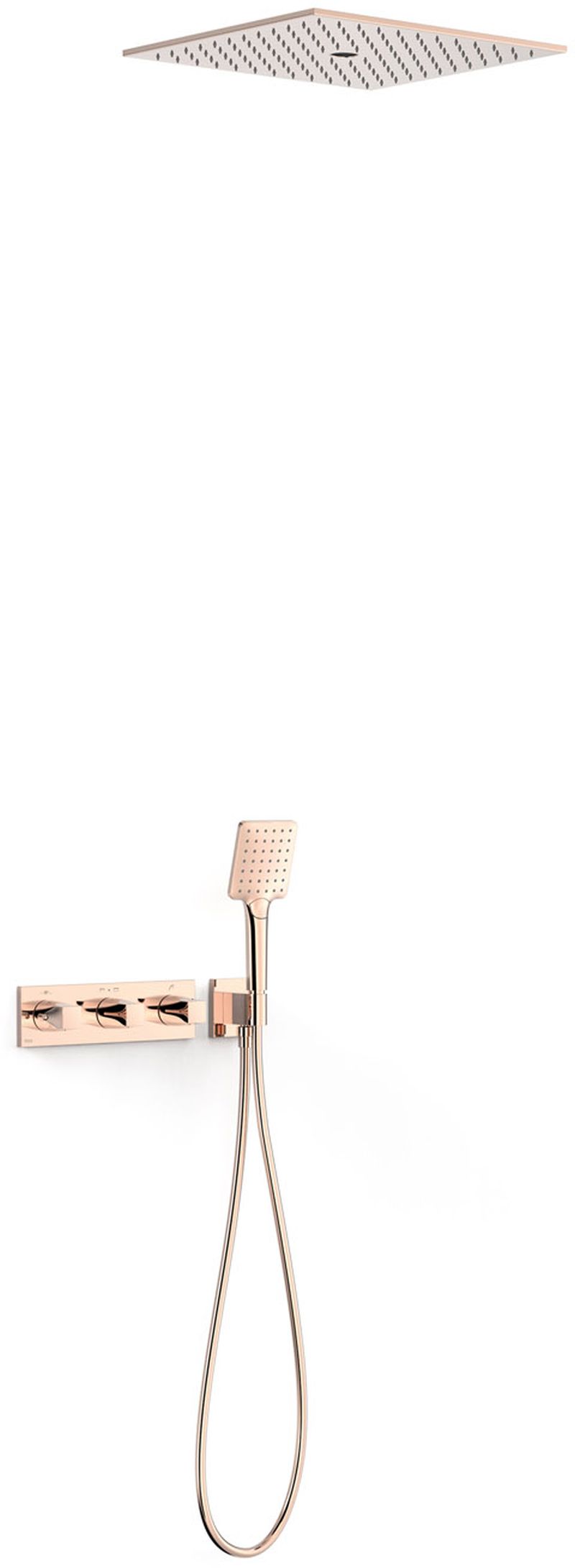 Tres B-System zestaw prysznicowy podtynkowy termostatyczny z deszczownicą różowe złoto połysk 30725306OP