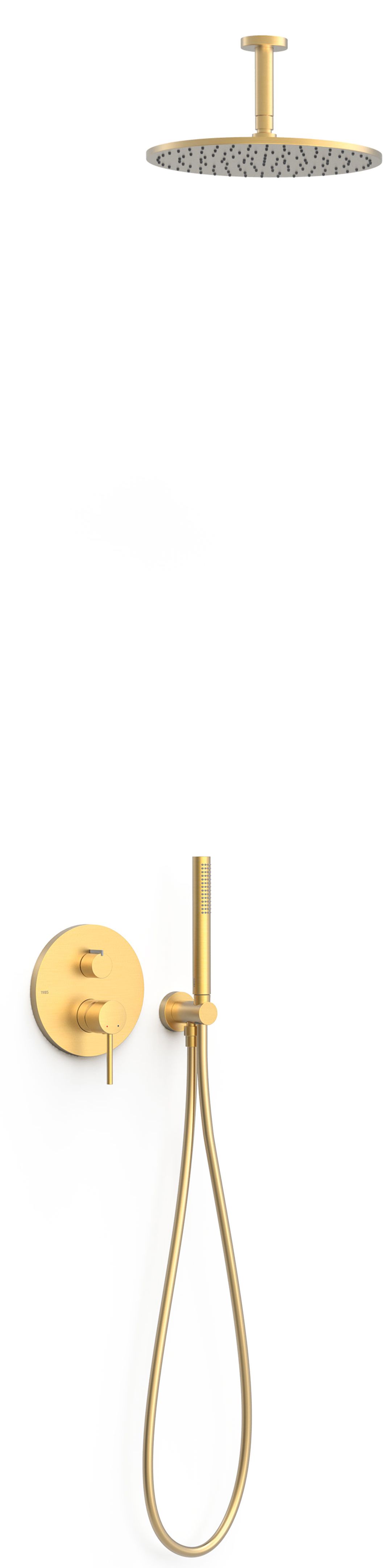 Tres Study Exclusive zestaw prysznicowy podtynkowy z deszczownicą złoty mat 26228003OM