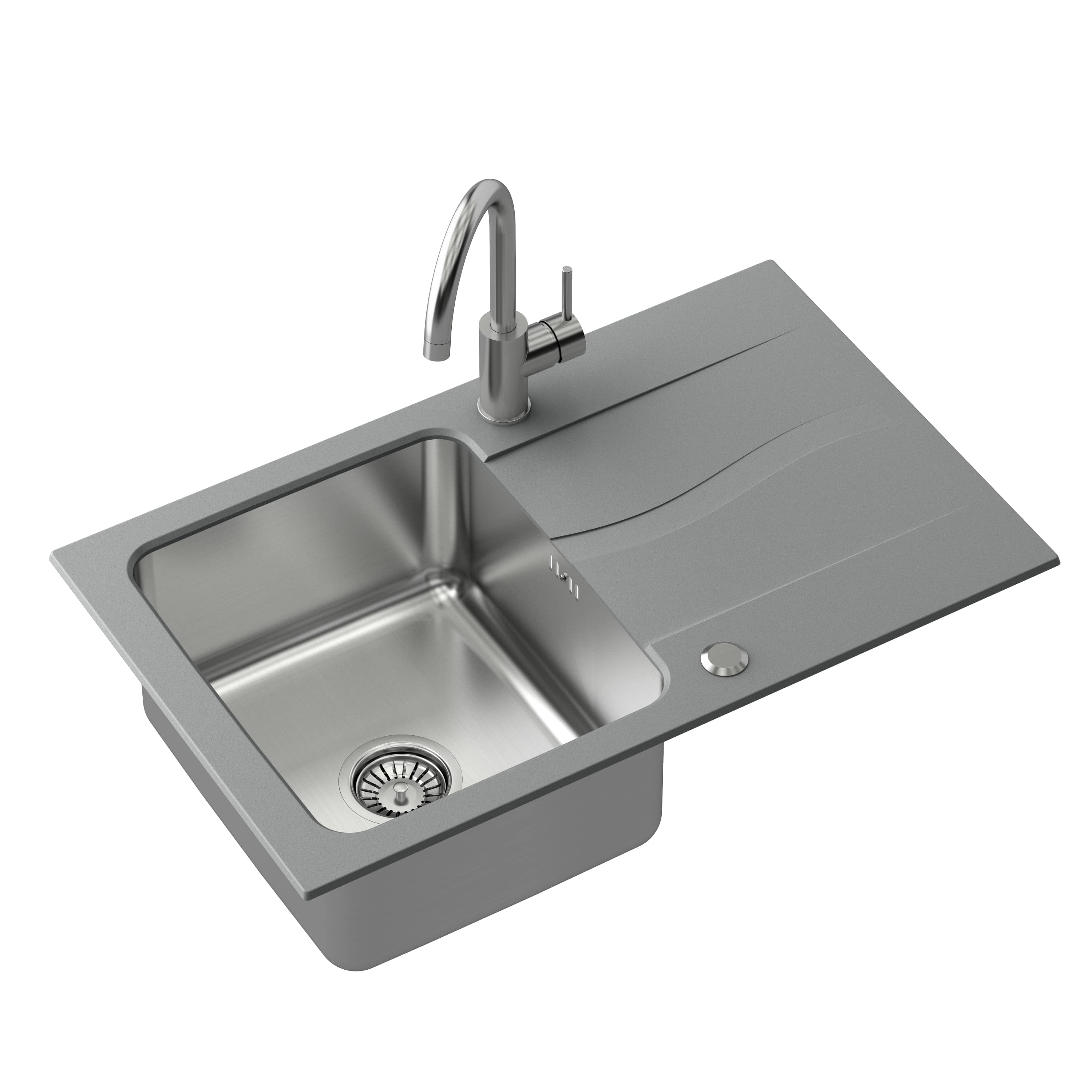 Zestaw Quadron Michael 111 zlewozmywak granitowo-stalowy 78x48 cm z baterią Kate szary/stal FUS_M7848SZ_3623500BS - Wysyłka w 24h