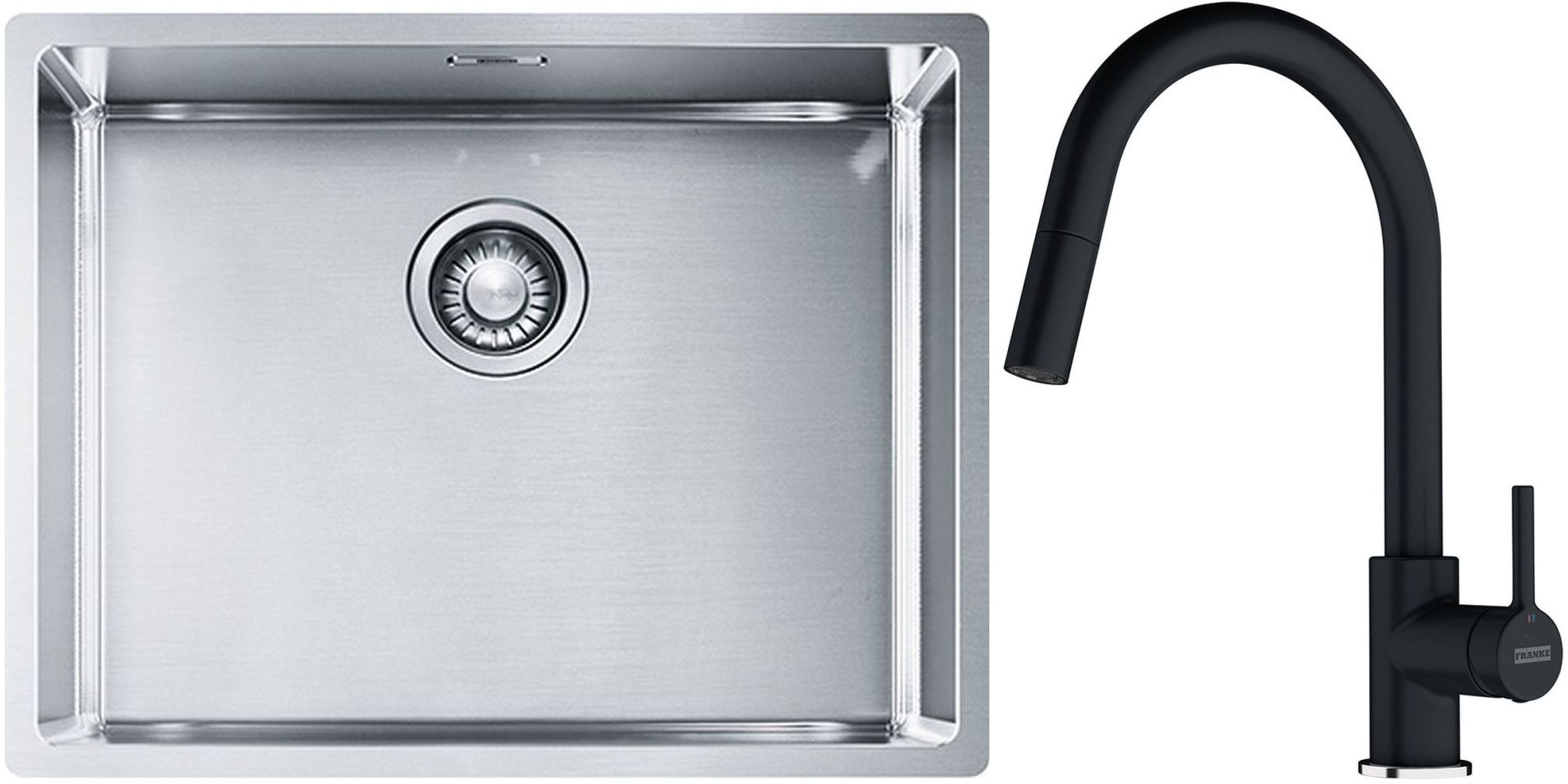 Franke Box BXX 110-54/ BXX 210-54 zlewozmywak 58x45 cm stalowy z baterią kuchenną Lina onyx (1270453660, 1150626055)