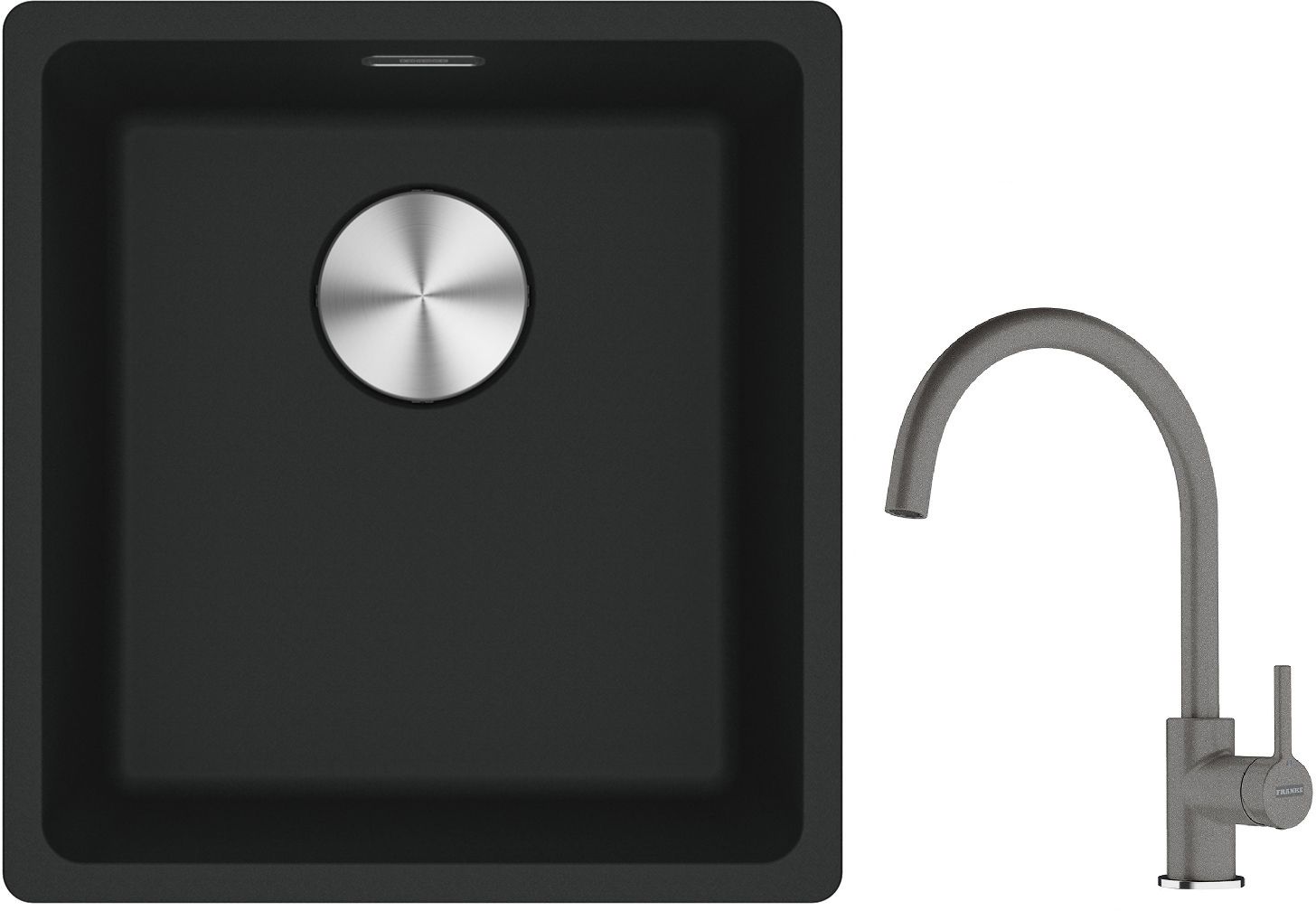 Franke Maris MRG 110-37 zlewozmywak 40x37 cm Fragranite czarny mat z baterią kuchenną Lina kamienny szary (1250687248, 1150626022)