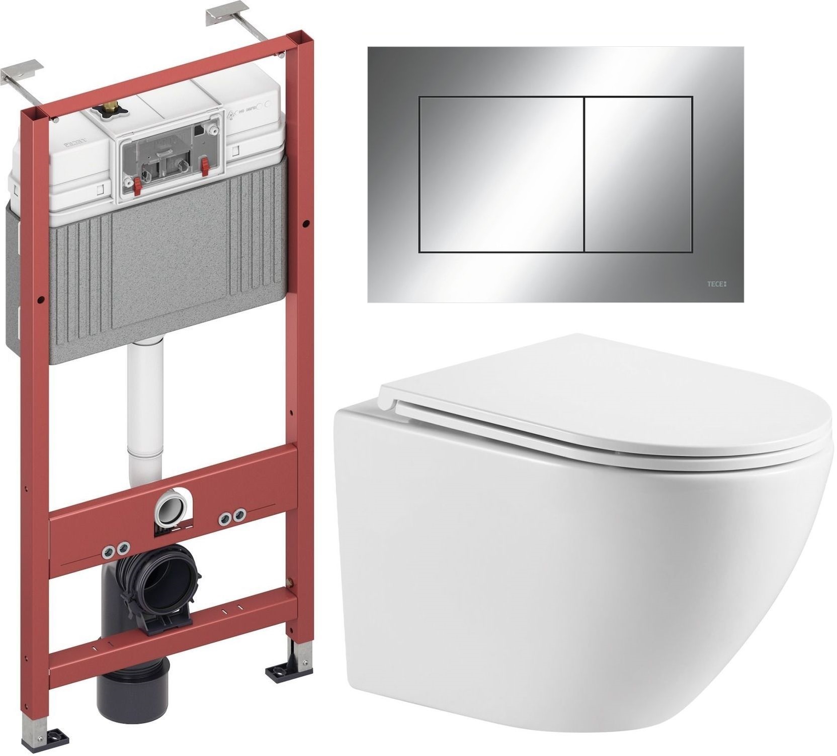 Zestaw Omnires Ottawa miska WC z deską wolnoopadającą i stelaż podtynkowy Tece Base z przyciskiem spłukującym Now chrom błyszczący ... - Wysyłka w 24h