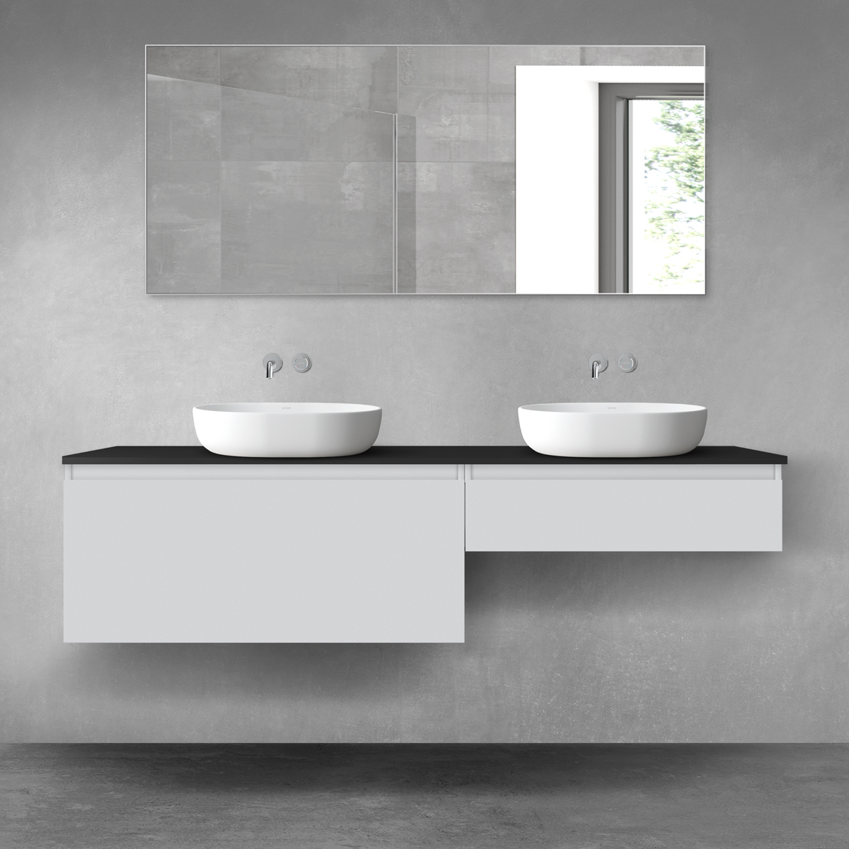 Oltens Vernal zestaw mebli łazienkowych 180 cm z blatem szary mat/czarny mat 68584700 - Wysyłka w 24h