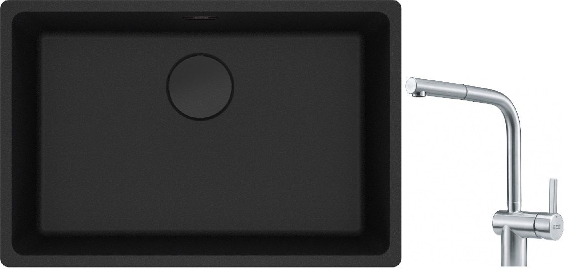 Franke Maris MRG 110-62 zlewozmywak 62x40 cm Fragranite czarny mat z baterią kuchenną Atlas stal szlachetna (1250697758, 1150521439)