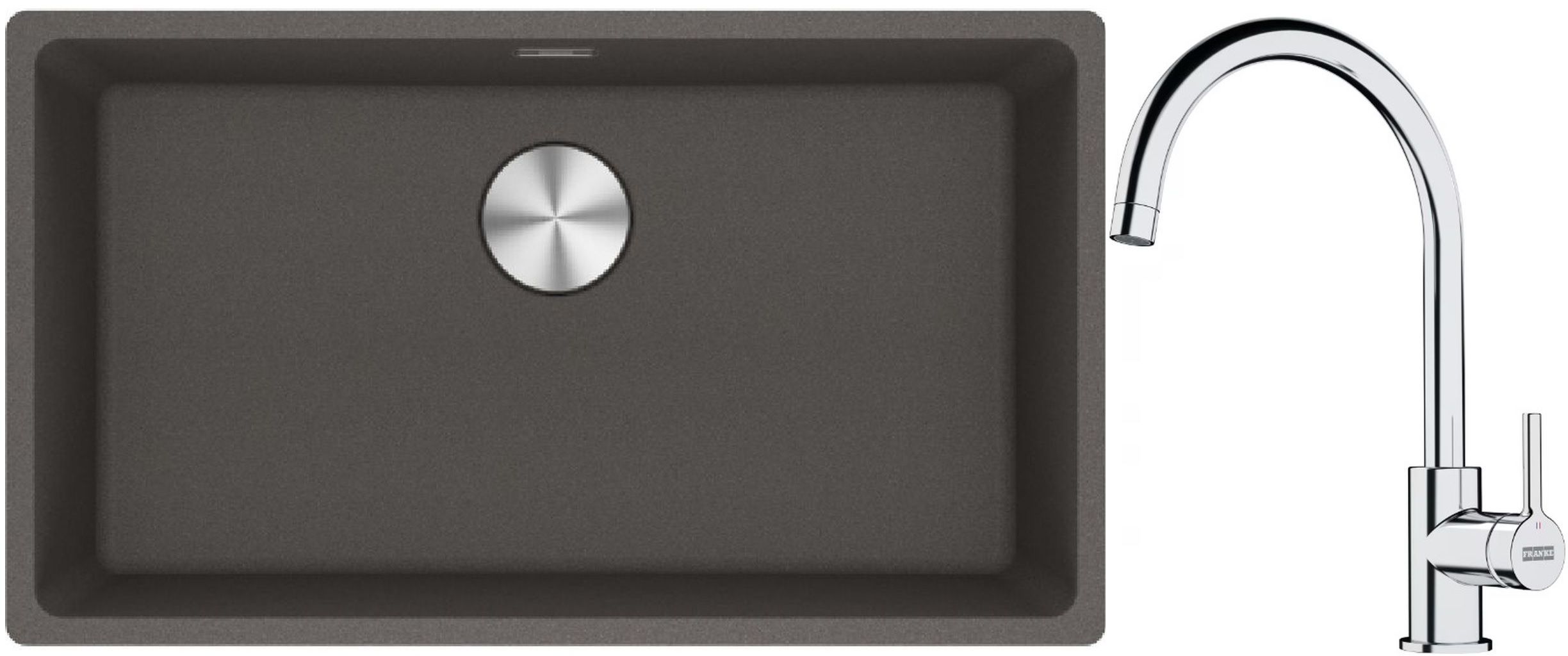 Franke Maris MRG 110-72 zlewozmywak granitowy 75,3x43,3 cm szary/grafitowy/onyx z baterią kuchenną Lina chrom (1250716377, 1150693228)