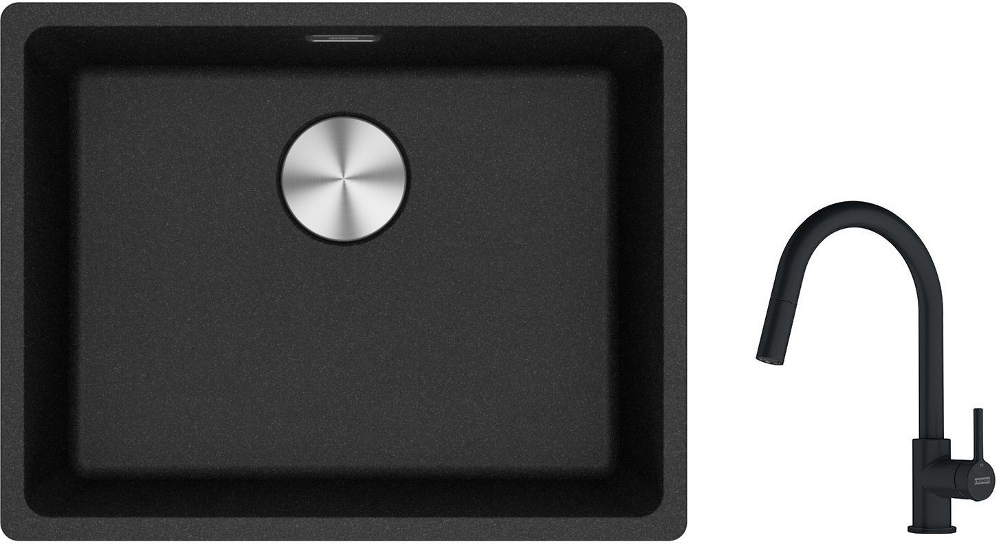 Franke Maris MRG 110-52 zlewozmywak 52x40 cm Fragranite onyx z baterią kuchenną Lina czarny mat (1250687253, 1150626053) - Wysyłka w 24h