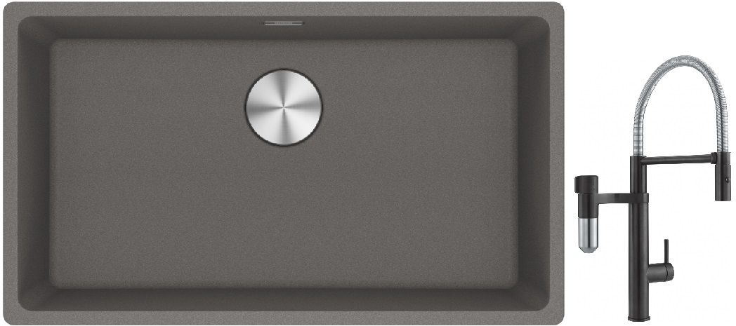 Franke Maris MRG 110-72 zlewozmywak 72x40 cm Fragranite kamienny szary z baterią kuchenną Vital Semi-Pro czarny mat/stal (1250687262, ...