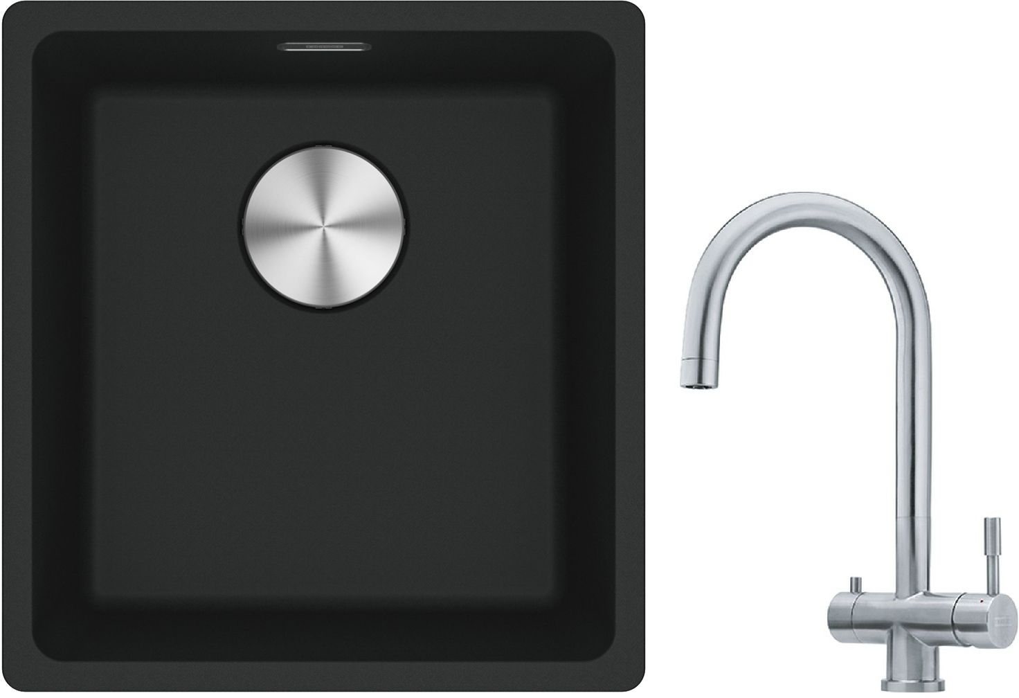 Franke Maris MRG 110-37 zlewozmywak 40x37 cm Fragranite czarny mat z baterią kuchenną Eos stal szlachetna (1250687248, 1200179979)