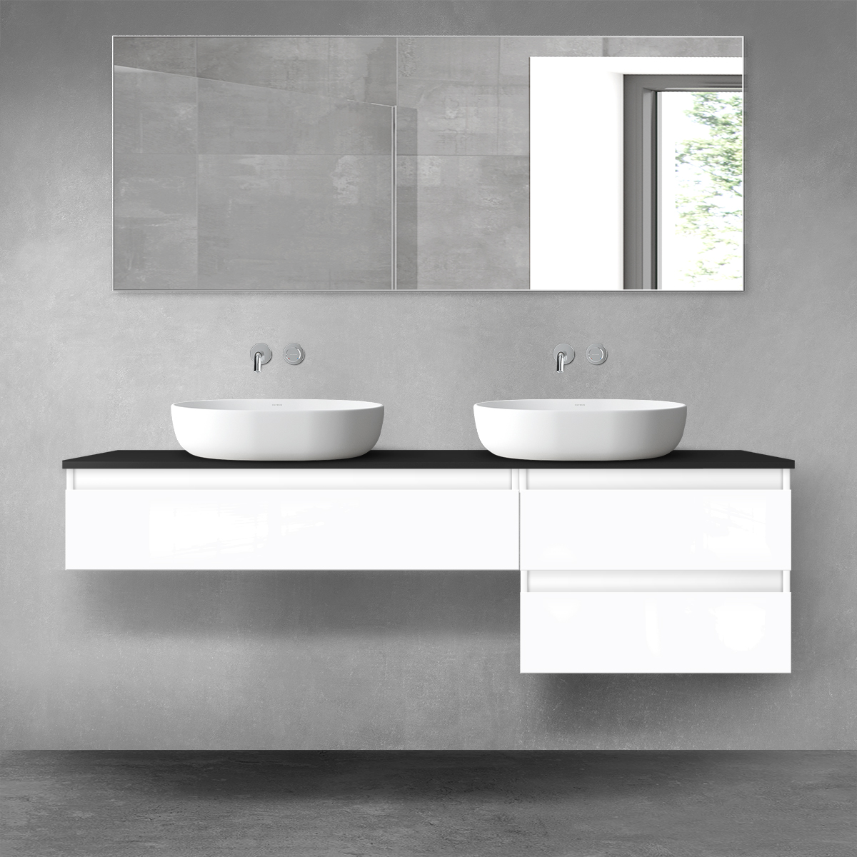 Oltens Vernal zestaw mebli łazienkowych 160 cm z blatem biały połysk/czarny mat 68330000 - Wysyłka w 24h