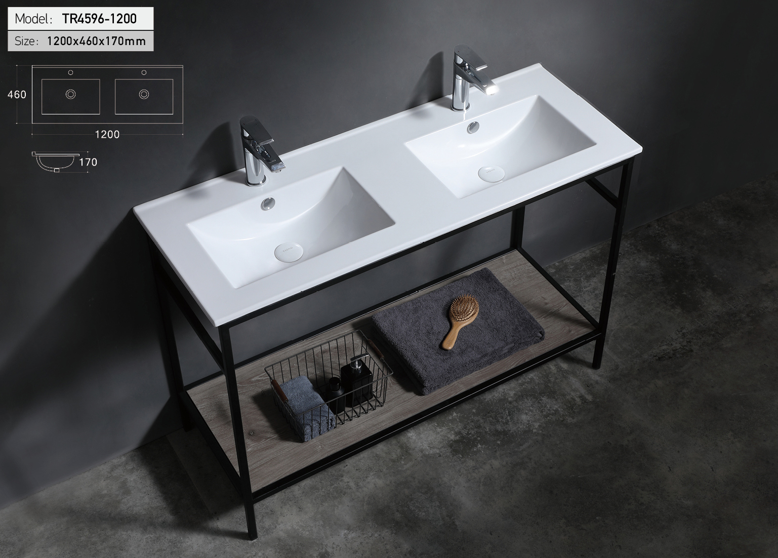 Uptrend Neva Double umywalka 120x46 cm meblowa/wpuszczana prostokątna biały połysk UP4596-1200