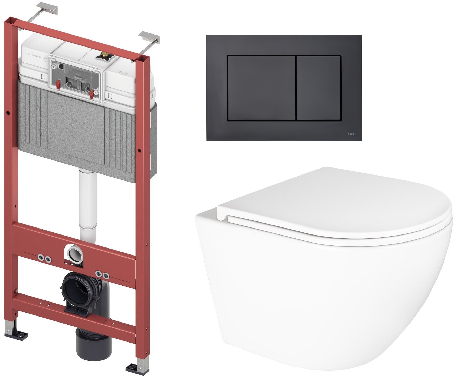 Zestaw Oltens Hamnes Kort Stille miska WC wisząca spłukiwanie wirowe z deską wolnoopadającą i stelaż podtynkowy Tece Base z ... - Wysyłka w 24h