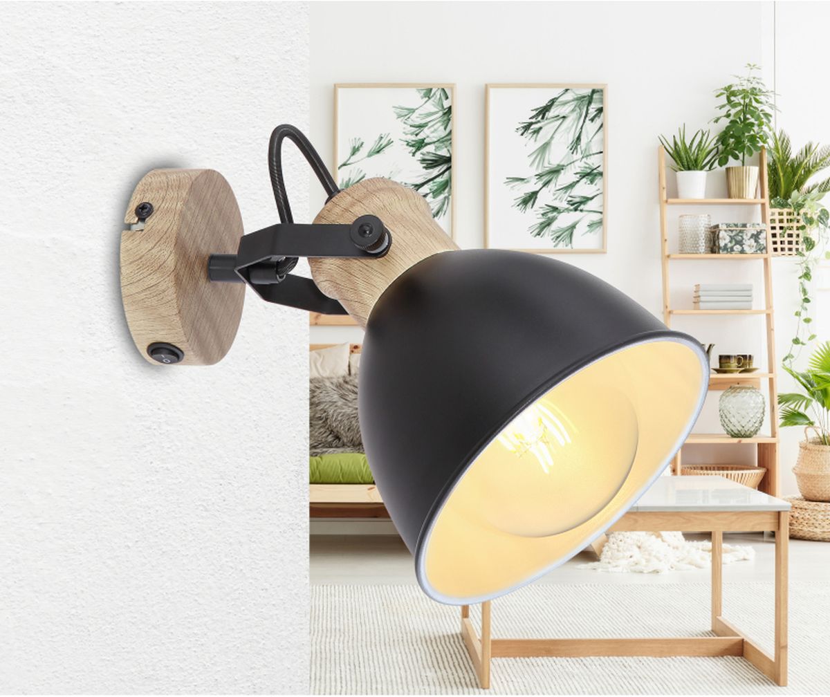 Globo Lighting Wiho kinkiet 1x40W czarny/drewno 54018-1S