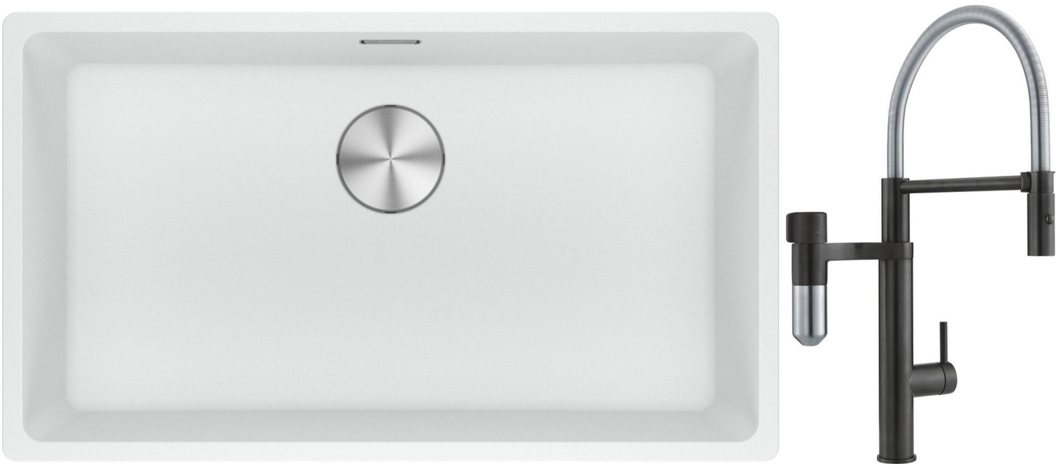 Franke Maris MRG 110-72 zlewozmywak 72x40 cm Fragranite biały polarny z baterią kuchenną Vital Semi-Pro czarny mat/stal (1250687263, ...
