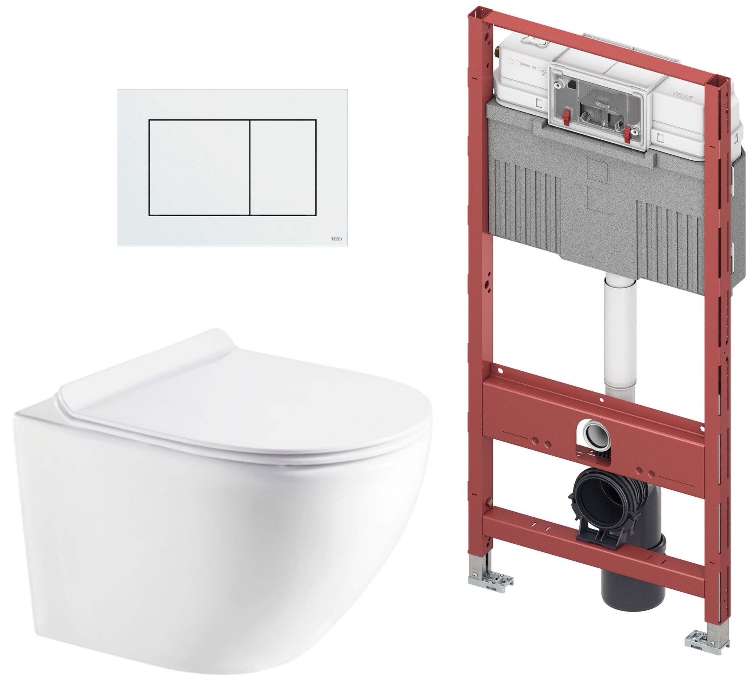 Zestaw Hagser Beno miska WC Rimless z deską wolnoopadającą i stelaż podtynkowy Tece Profil z przyciskiem spłukującym Now białym ... - Wysyłka w 24h