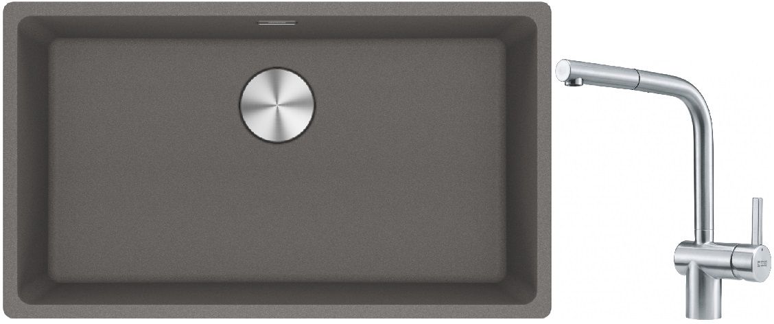 Franke Maris MRG 110-72 zlewozmywak 72x40 cm Fragranite kamienny szary z baterią kuchenną Atlas stal szlachetna (1250687262, 1150521439)