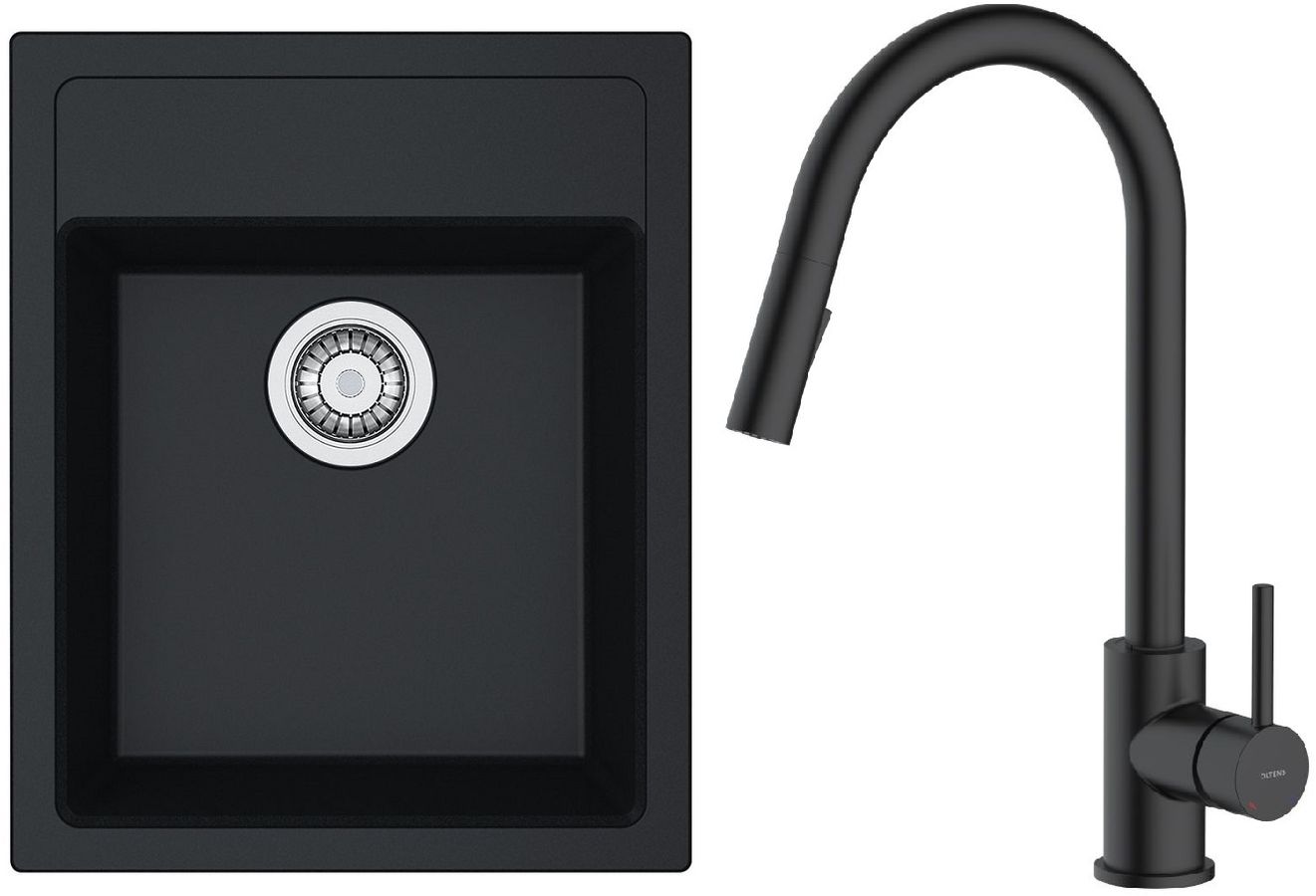 Zestaw Franke Sirius SID 610-40 zlewozmywak 43x53 cm z baterią kuchenną Oltens Litla onyx/czarny mat (1140496104, 35204300) - Wysyłka w 24h