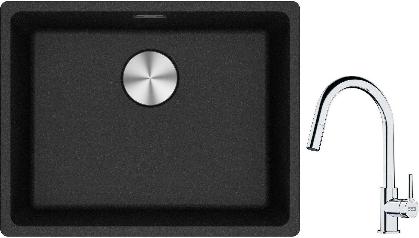 Franke Maris MRG 110-52 zlewozmywak 52x40 cm Fragranite onyx z baterią kuchenną Lina chrom (1250687253, 1150693229) - Wysyłka w 24h