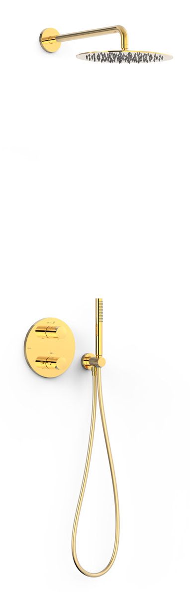 Tres Therm-Box zestaw prysznicowy podtynkowy termostatyczny z deszczownicą złoty połysk 24-K 26225004OR
