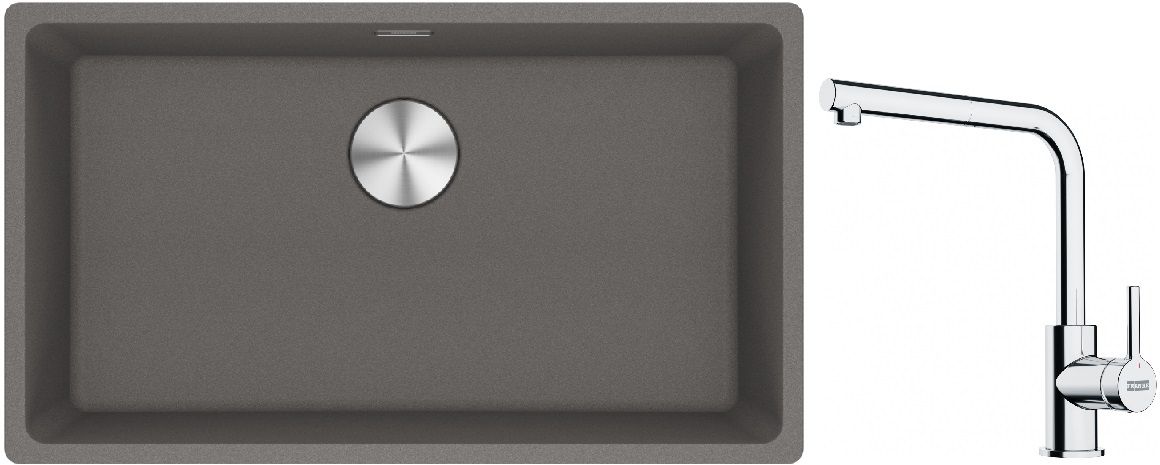 Franke Maris MRG 110-72 zlewozmywak 72x40 cm Fragranite kamienny szary z baterią kuchenną Lina chrom (1250687262, 1150712420)