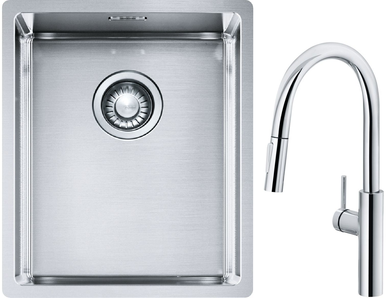 Franke Box BXX 210/110-34 zlewozmywak 38x45 cm stalowy z baterią kuchenną Pescara L Slide-In chrom (1270453653, 1150538940)