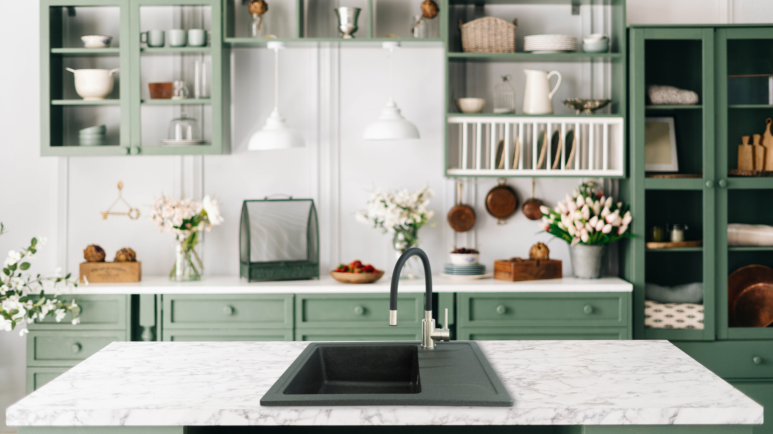 Deante Adel zlewozmywak grafitowy 58x44 cm z baterią kuchenną Luno grafit ZLMZ211A - Wysyłka w 24h