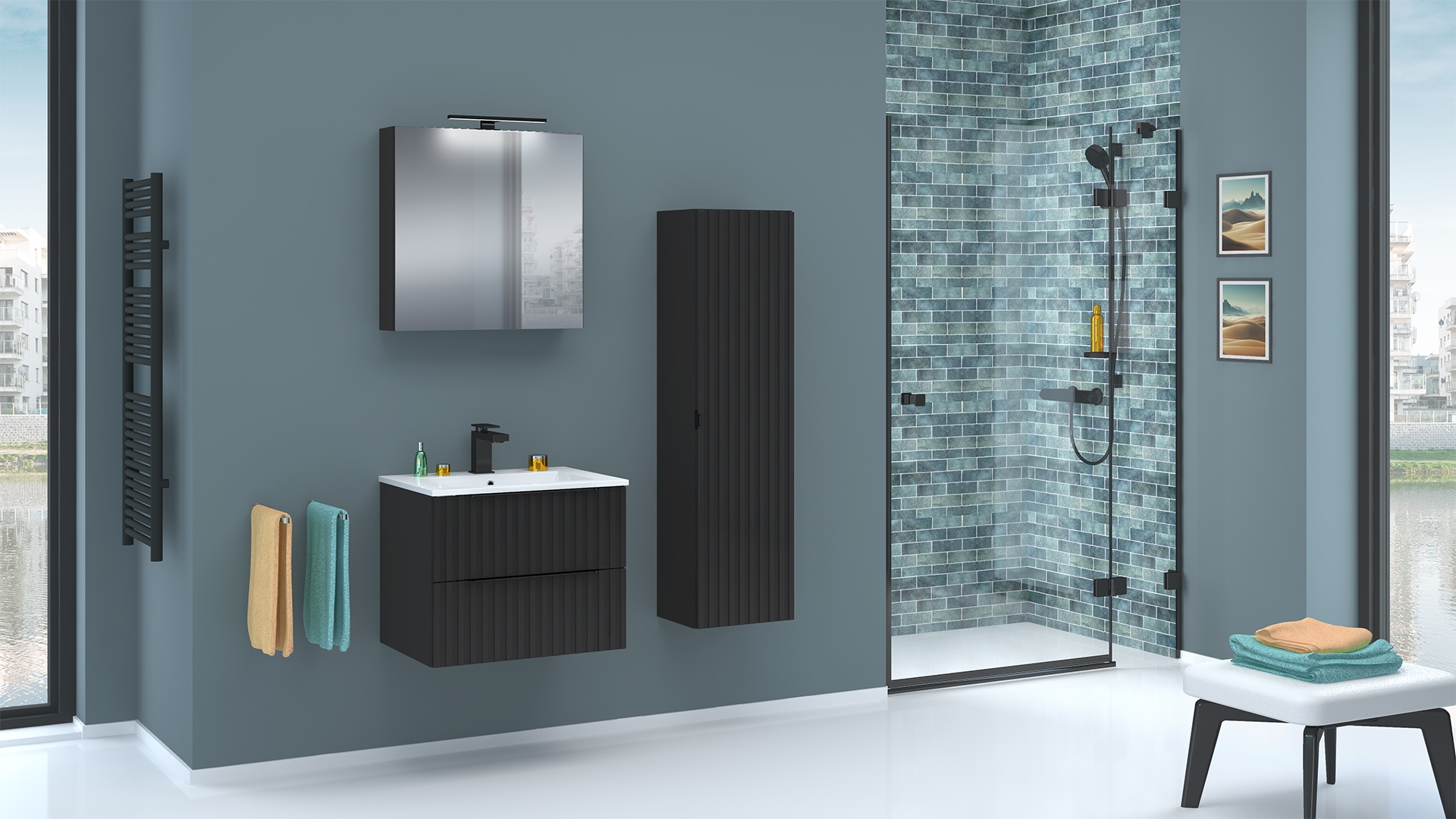 Astor Amy szafka 60x14x60 cm z lustrem czarna AM-MSL-603-03