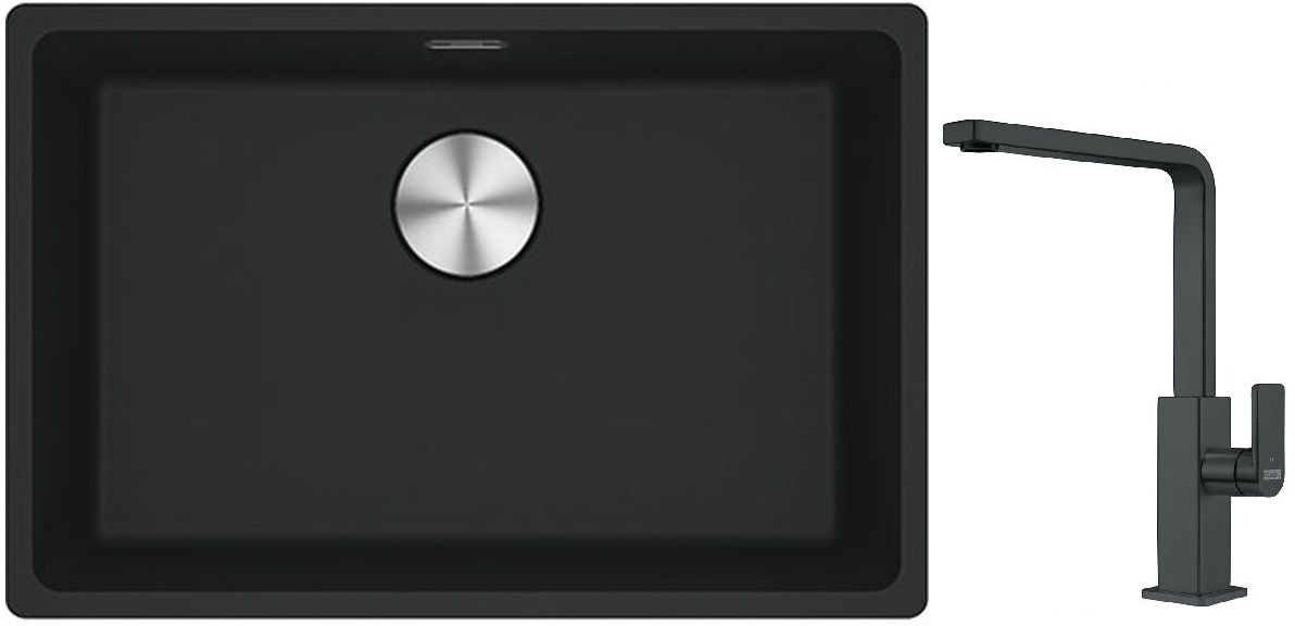 Franke Maris MRG 110-52 zlewozmywak 52x40 cm Fragranite czarny mat z baterią kuchenną Mythos czarna stal szlachetna (1250687252, ...