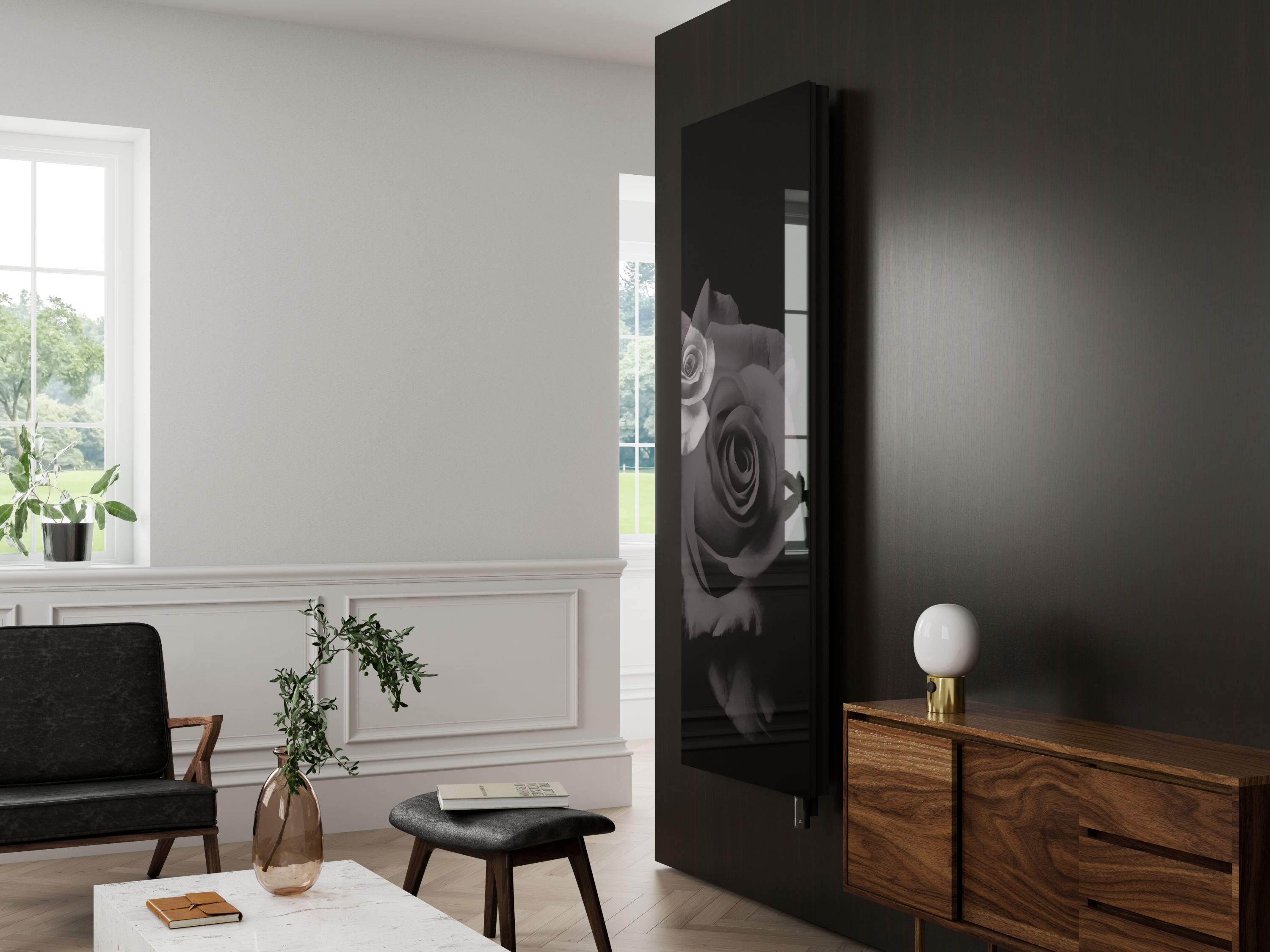 Instal Projekt Inventio Electro Romantic by Paprocki&Brzozowski grzejnik elektryczny 180,6x65,6 cm biały połysk/ekran czarny/róża ...