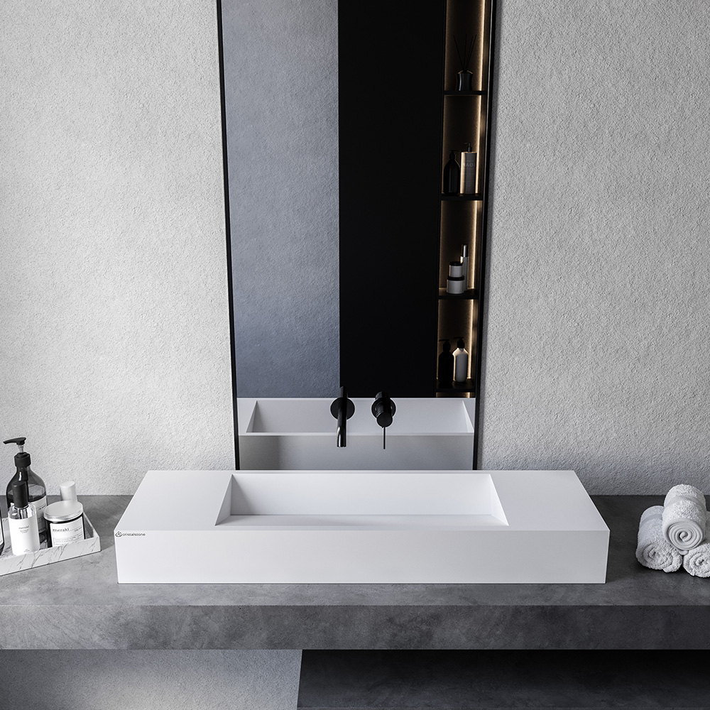 Cristalstone Linea Diago umywalka 100x30 cm prostokątna nablatowa-z blatem biała U1000-MCOLCW