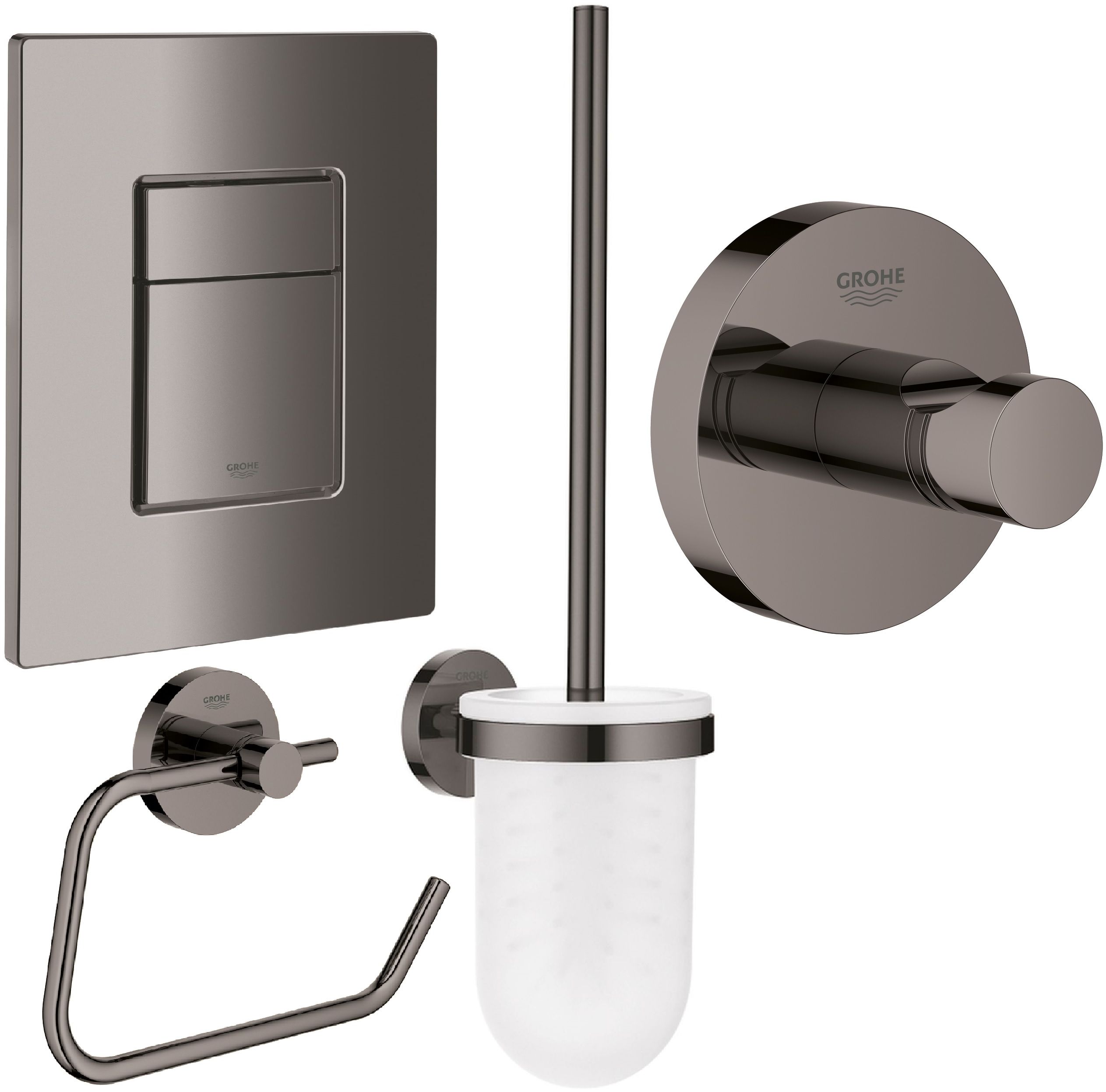Zestaw Grohe Skate Cosmopolitan przycisk spłukujący z zestawem akcesoriów Essentials grafit (38732A00, 40374A01, 40364A01, 40689A01) - Wysyłka w 24h