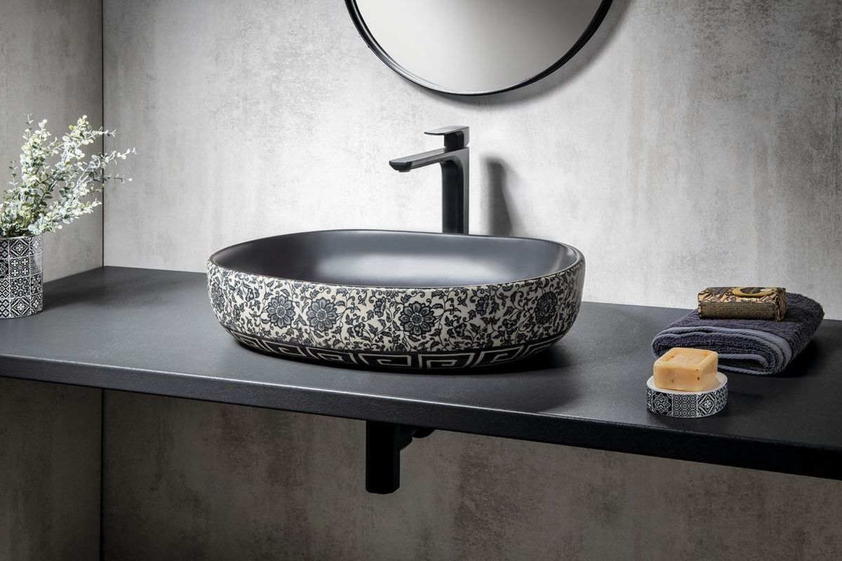 Sapho Priori umywalka 60x40 cm nablatowa owalna czarny/niebieski PI026